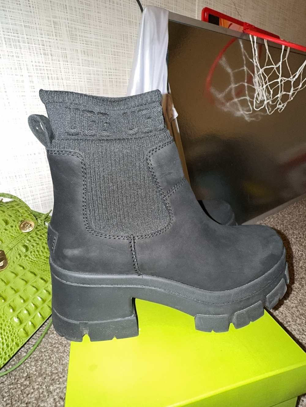 UGG Black Lug-Sole Chelsea Platform Booties